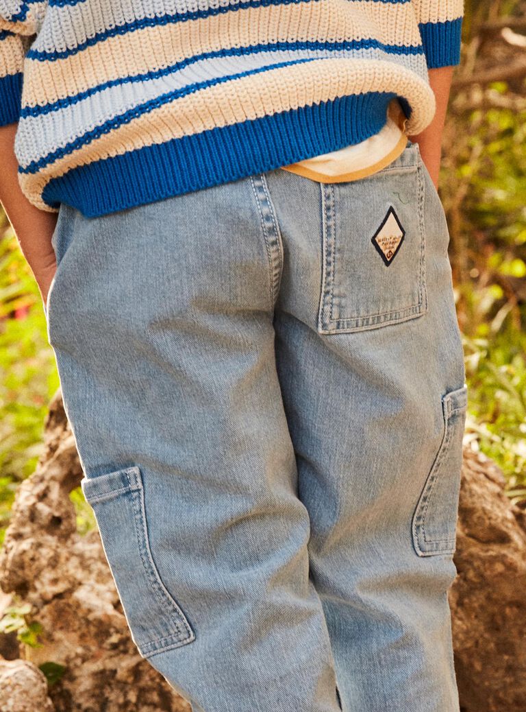 Jean cargo en denim bleu