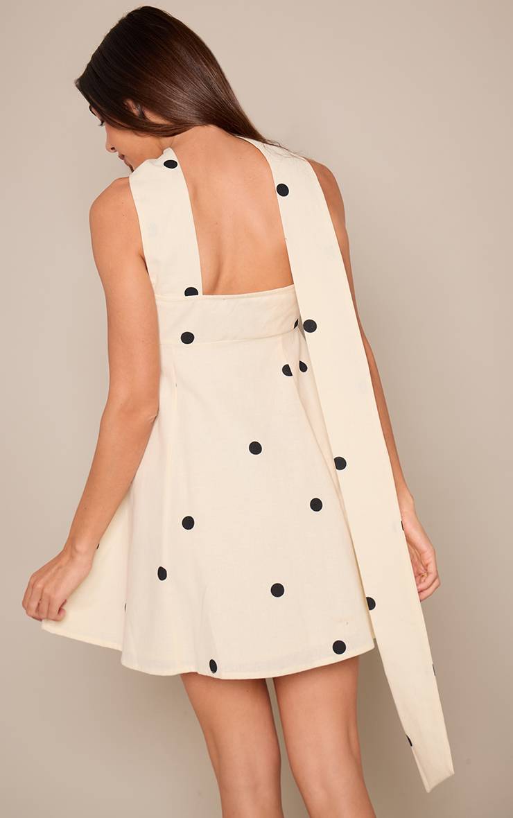 Noir Robe Droite Monochrome À Pois Avec Détail Foulard