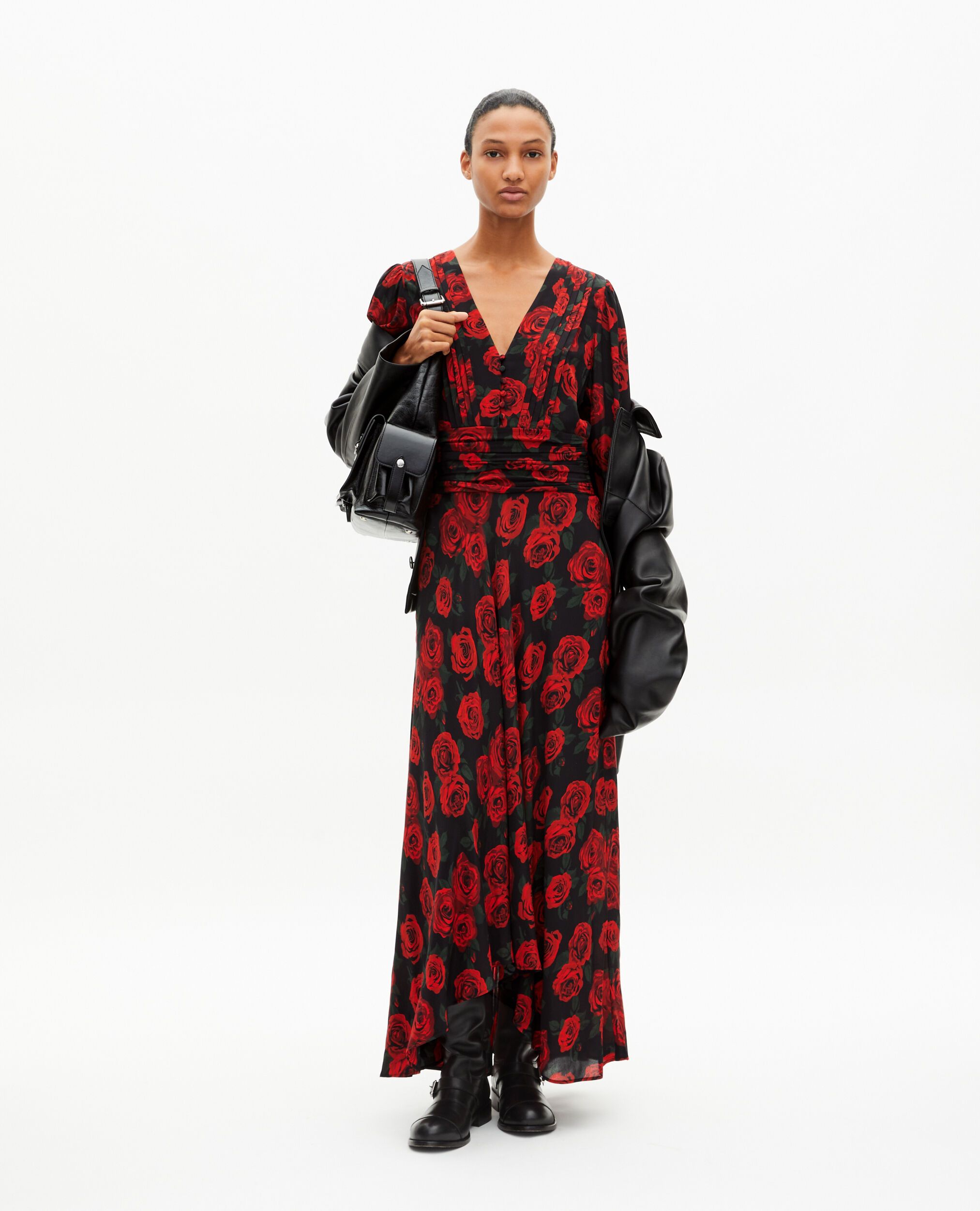 Robe longue imprimé fleuri rouge