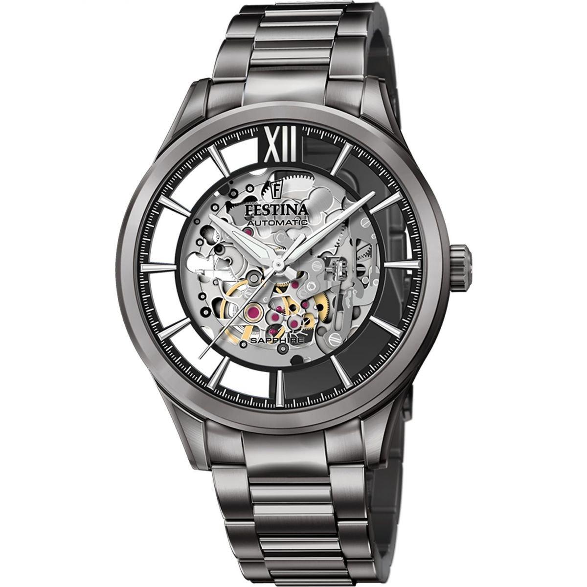 Festina Mens Festina Black Automatic Skeleton Watch