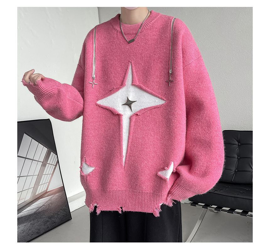 ROOSE - Oversized trui met ronde hals en tweekleurige ritsaccenten
