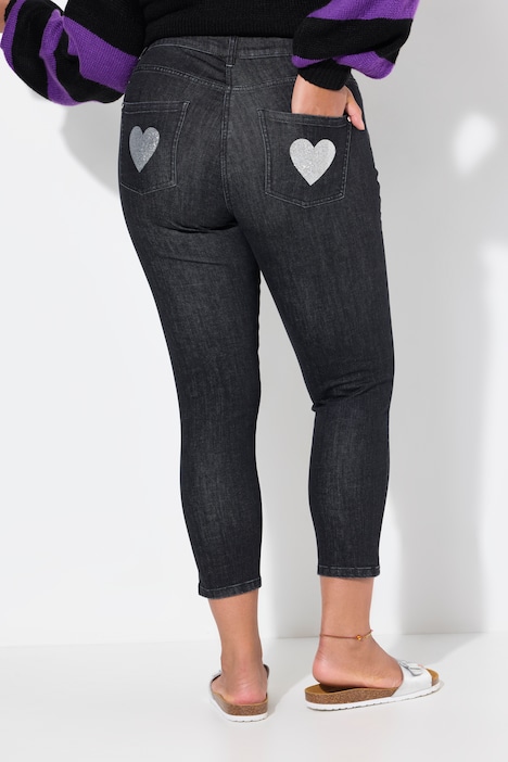 Jeans, Straight Fit, Glitzer-Herzen, 5-Pocket