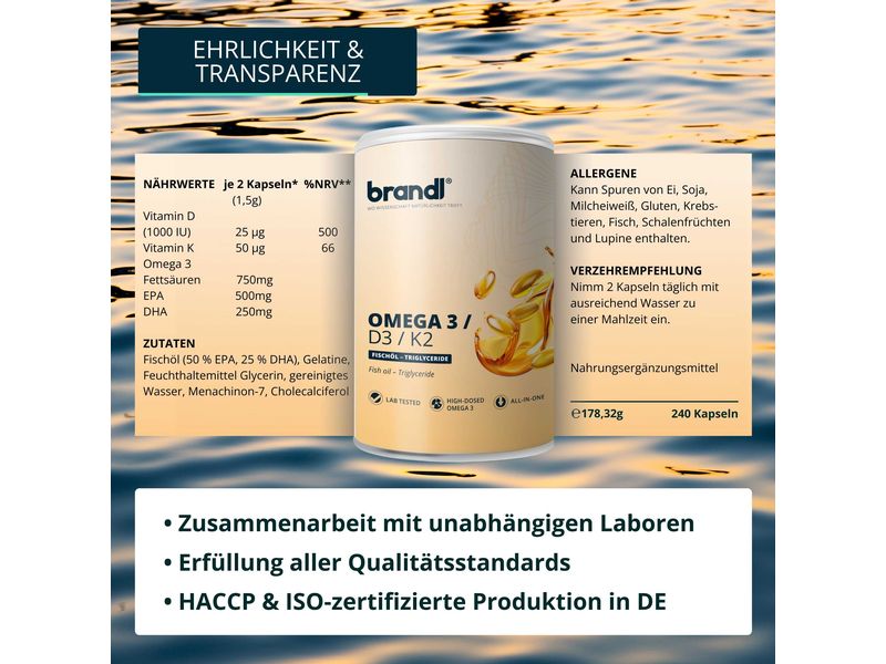 Brandl-Nutrition Kapseln Omega 3/D3/K2 100 g Kapseln