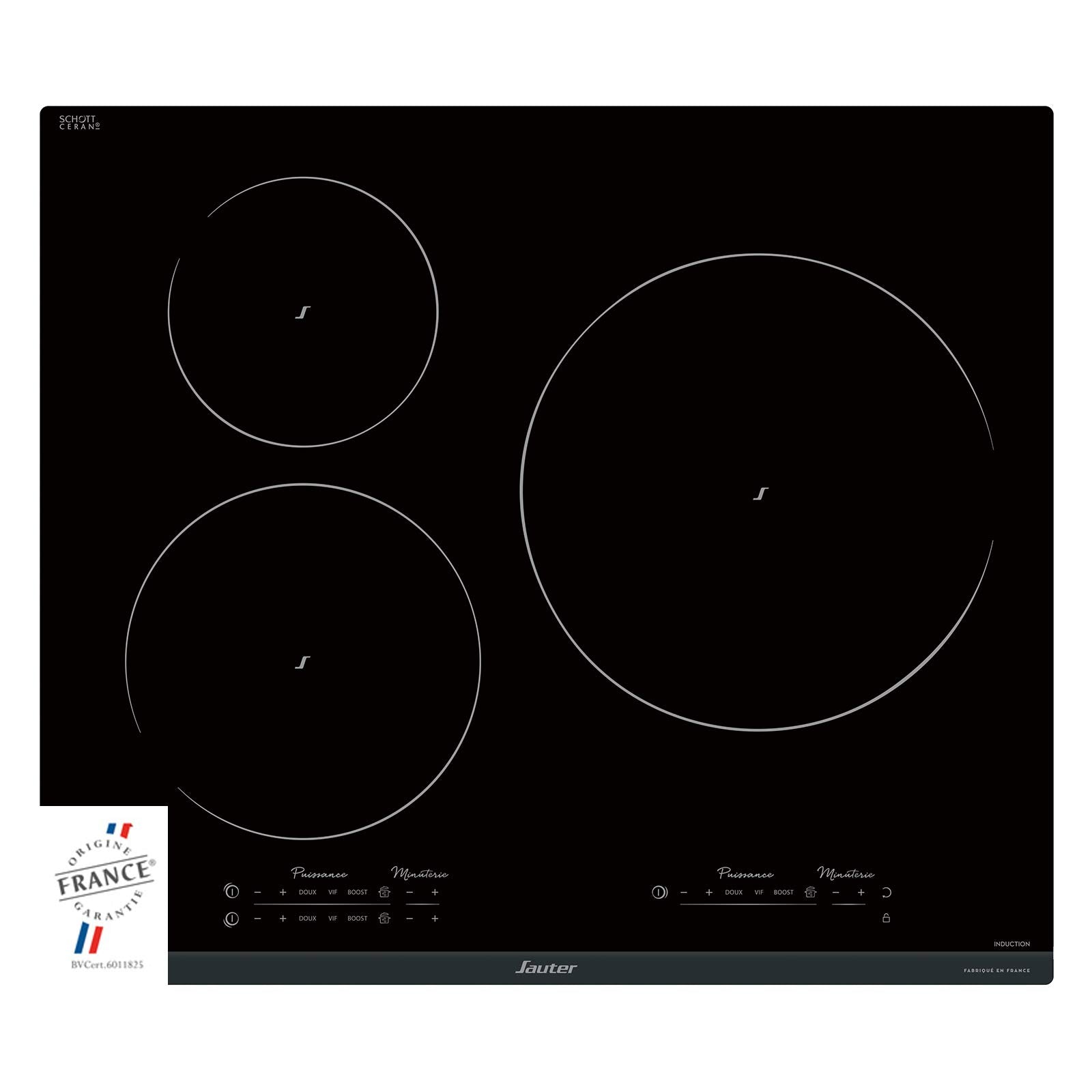 Sauter - SPI9544B - Plaque Induction - Table de Cuisson Encastrable - Noir - 3 Foyers - 7400W - Dimensions Encastrement : 56x49cm - Grand Foyer 28 cm