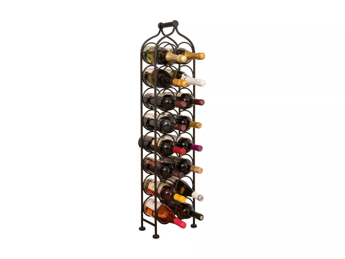 BISCOTTINI Porte-Bouteilles - Fer Forgé Finition Noir Antique - Idéal pour la Décoration du Salon ou de la Cuisine - Casier à Vin - 25 x 15 x 105 cm - Support pour 16 Bouteilles de Vin