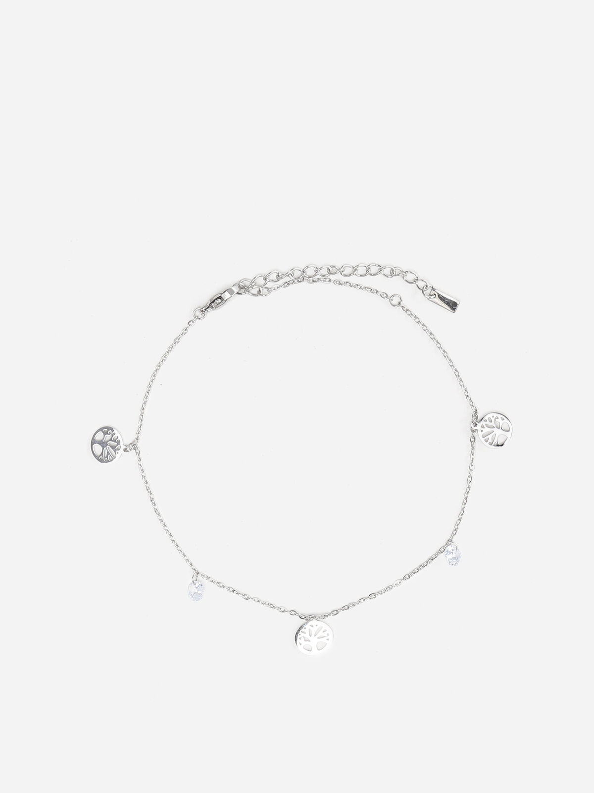 Chaîne de cheville avec arbres et strass- Argenté