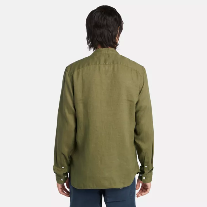 Chemise en lin Mill Brook à col Mao pour homme en vert