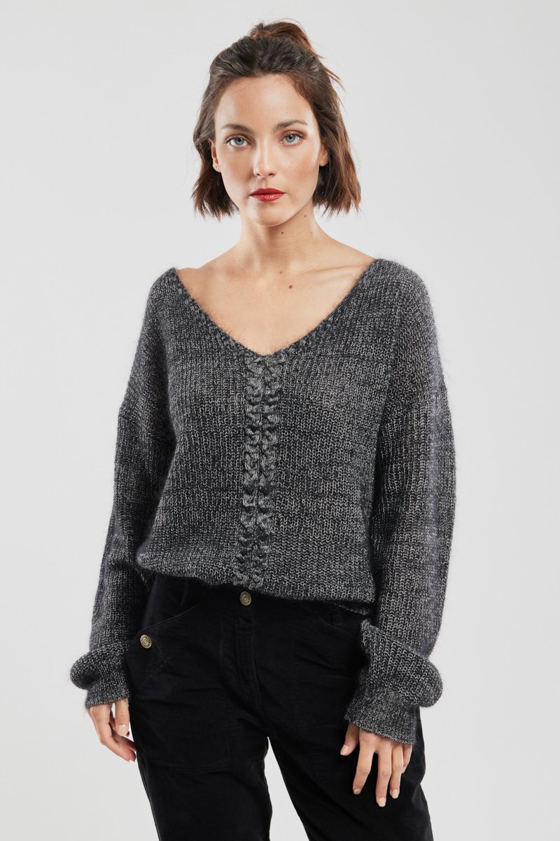 Pull maille torsadée - mohair et soie