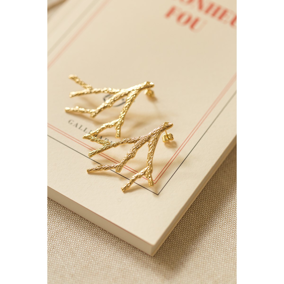 maxi boucles d'oreilles puces corail doré à l'or fin - PALLAS