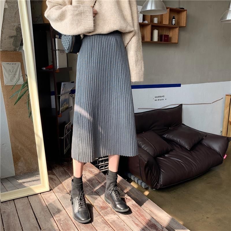 Sisyphi - Hoge taille geribbelde midi-kokerrok