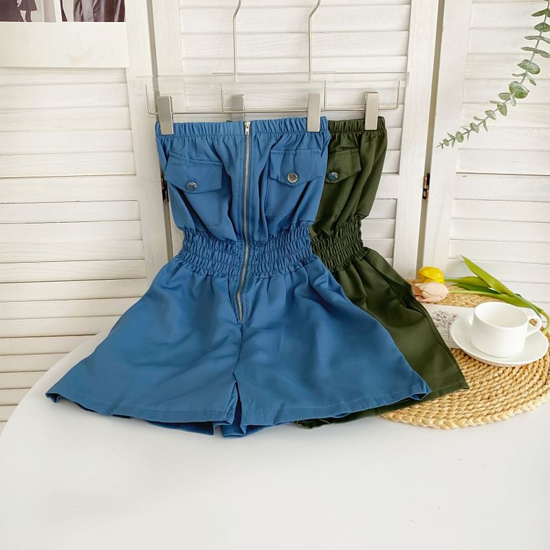 Iasia - Strapless romper met wijde pijpen en effen rits