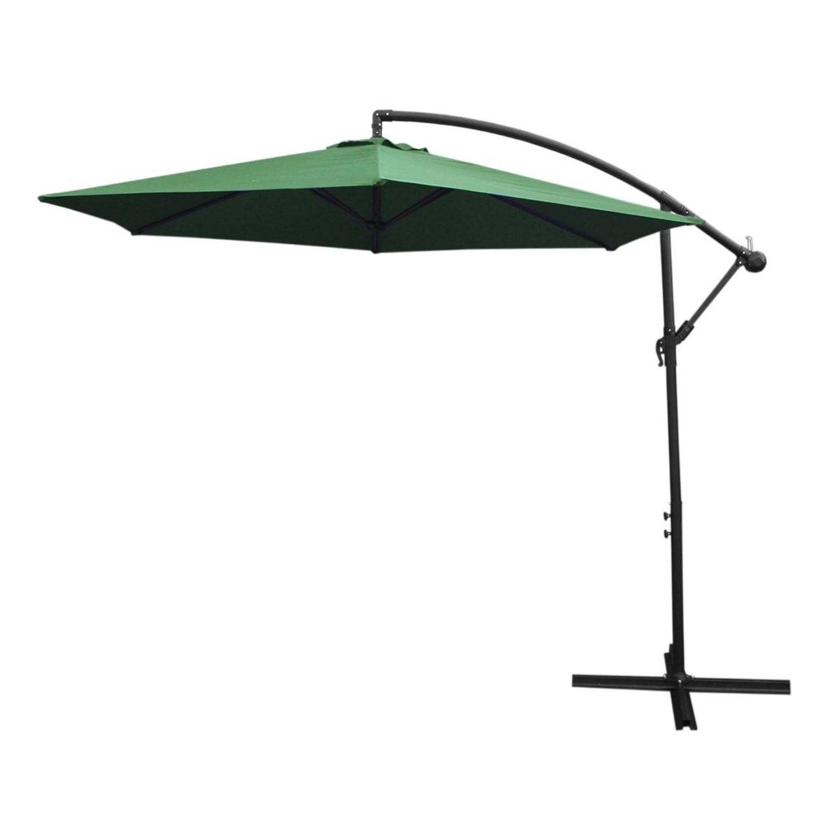 Guarda-chuva verde de 3 m com mecanismo de manivela, base quadrada e capa impermeável grátis.