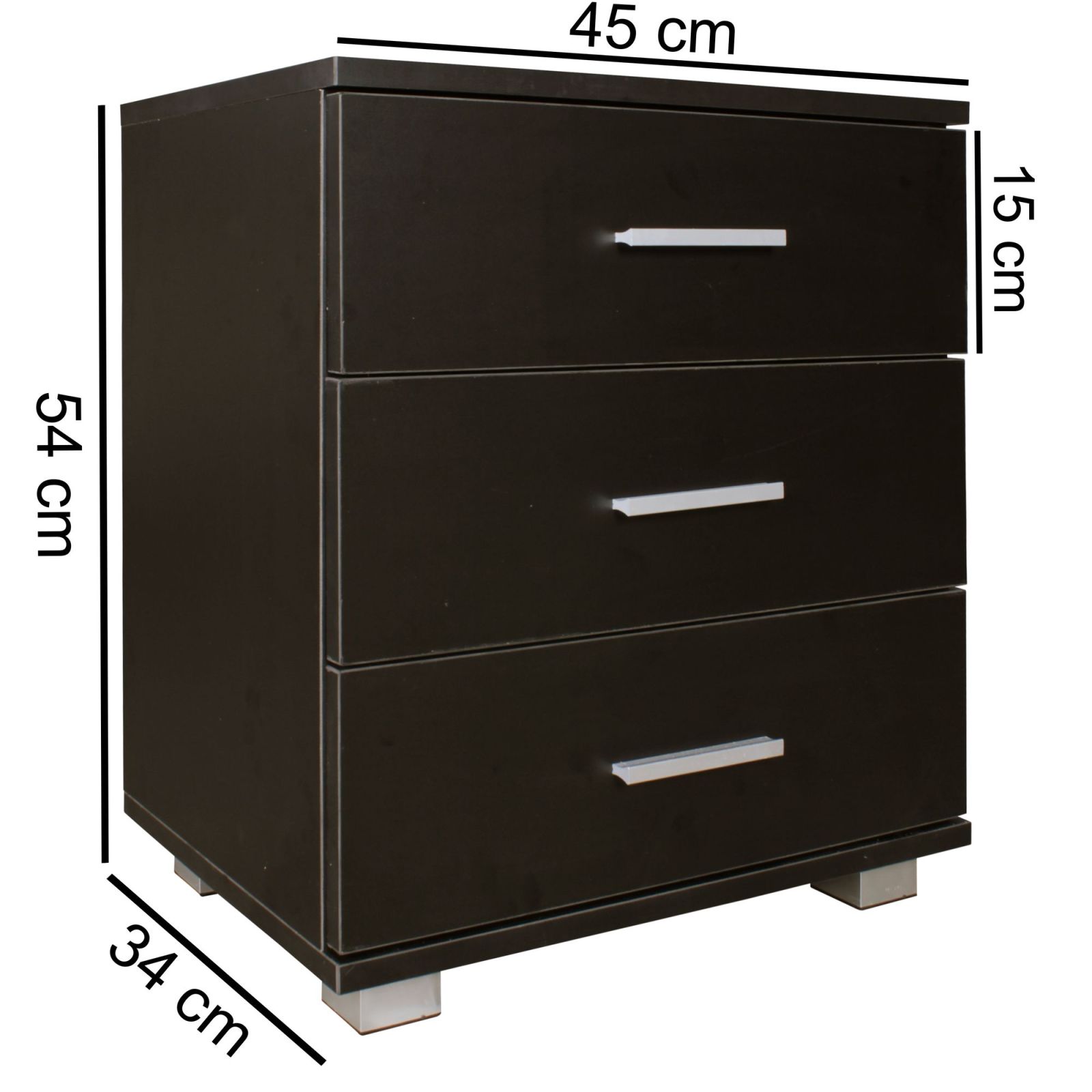 Nachtkonsole - schwarz - 3 Schubladen - 45 cm