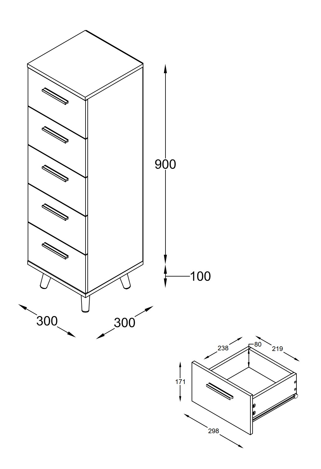 VCM Badmöbel Midischrank Badregal Badschrank Badezimmer Kommode 5 Schubladen Landos M