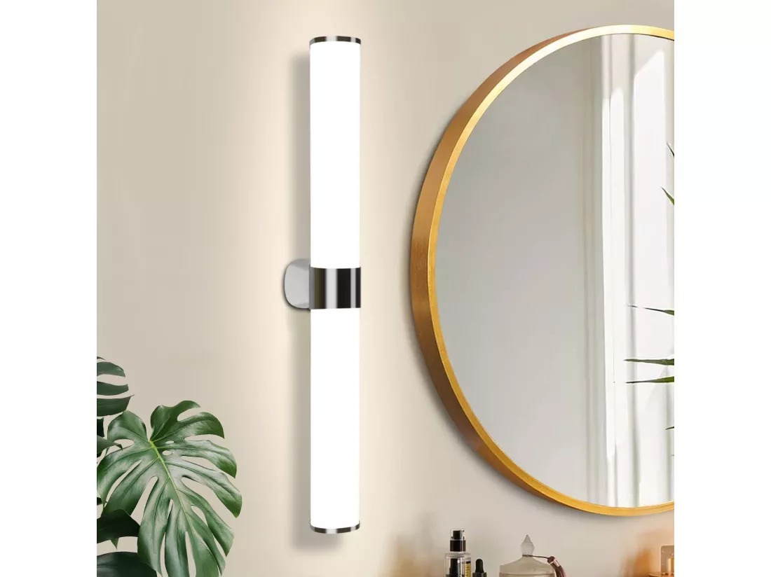 NETTLIFE Applique miroir LED 15W 60CM Chrome Etanche IP44 Blanc neutre 4000K Moderne