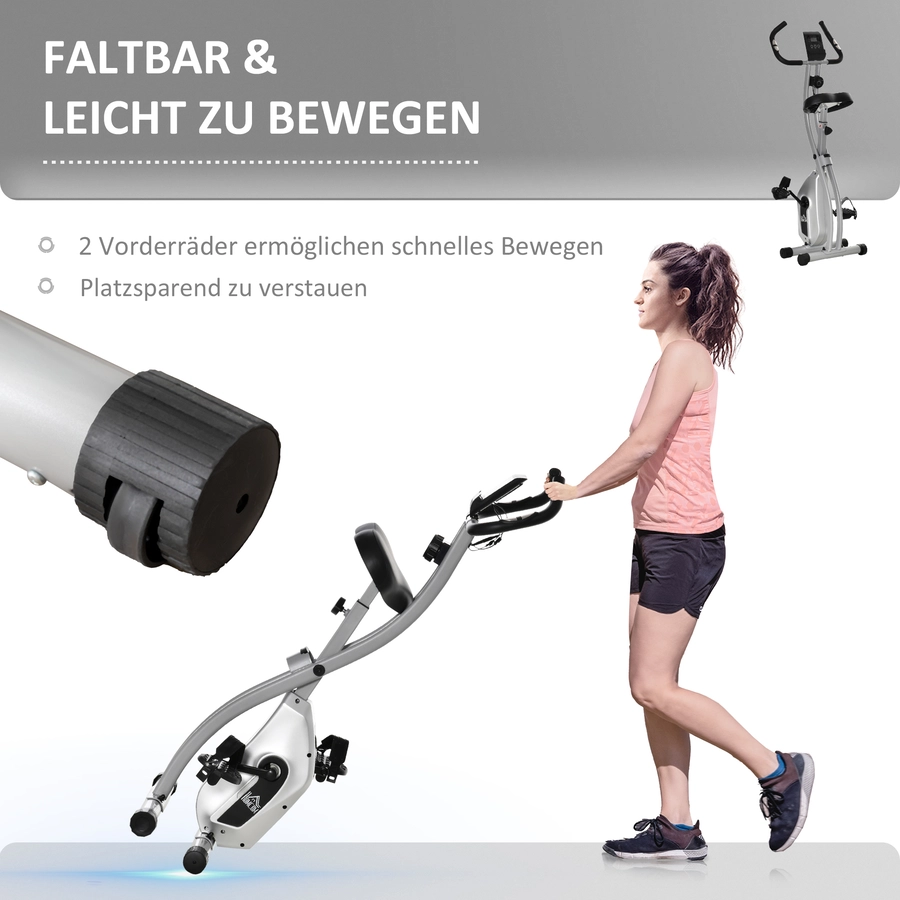 HOMCOM Heimtrainer mit 8 Wiederstandsstufen silber
