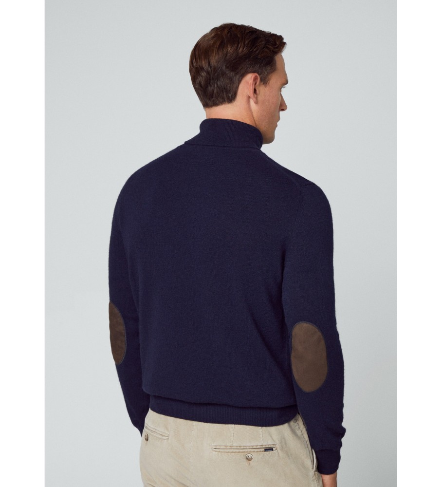 Hackett Jersey Merino Cash Mix Roll azul marinho