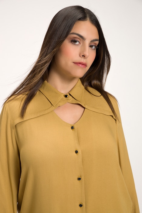 Bluse, Cut-Out, Hemdkragen, Langarm