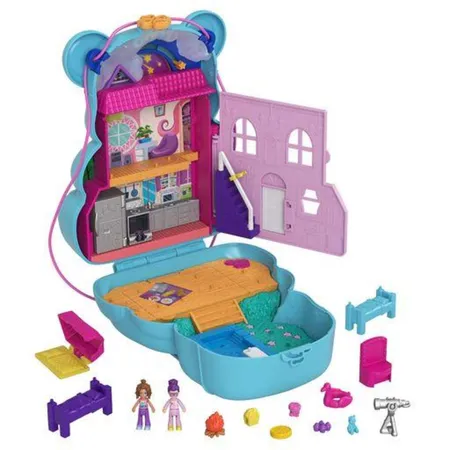Mattel Polly Pocket Sleepover Teddybär-Tasche, inkl. 2 Figuren & Zubehör