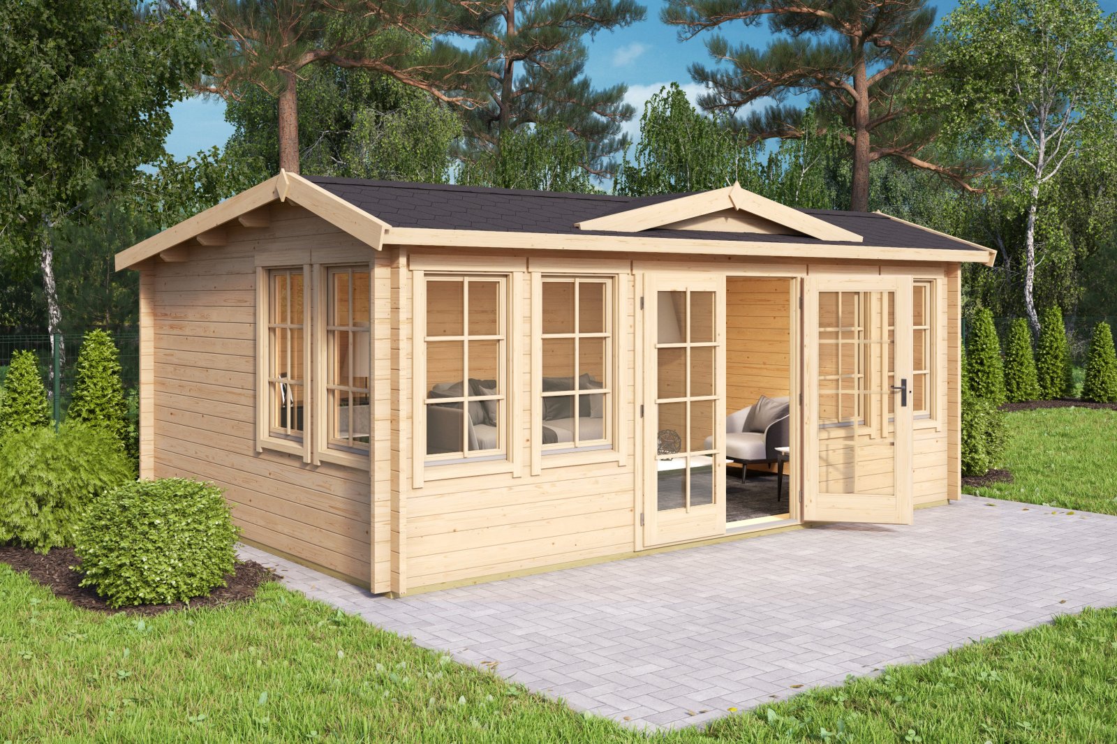Gartenhaus BALMORAL 44 - natur - Fichte massiv - 380x239,4 cm