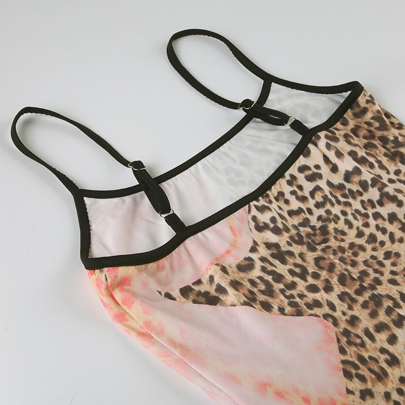BrickBlack - Maxi-jurk met spaghettibandjes en luipaardprint