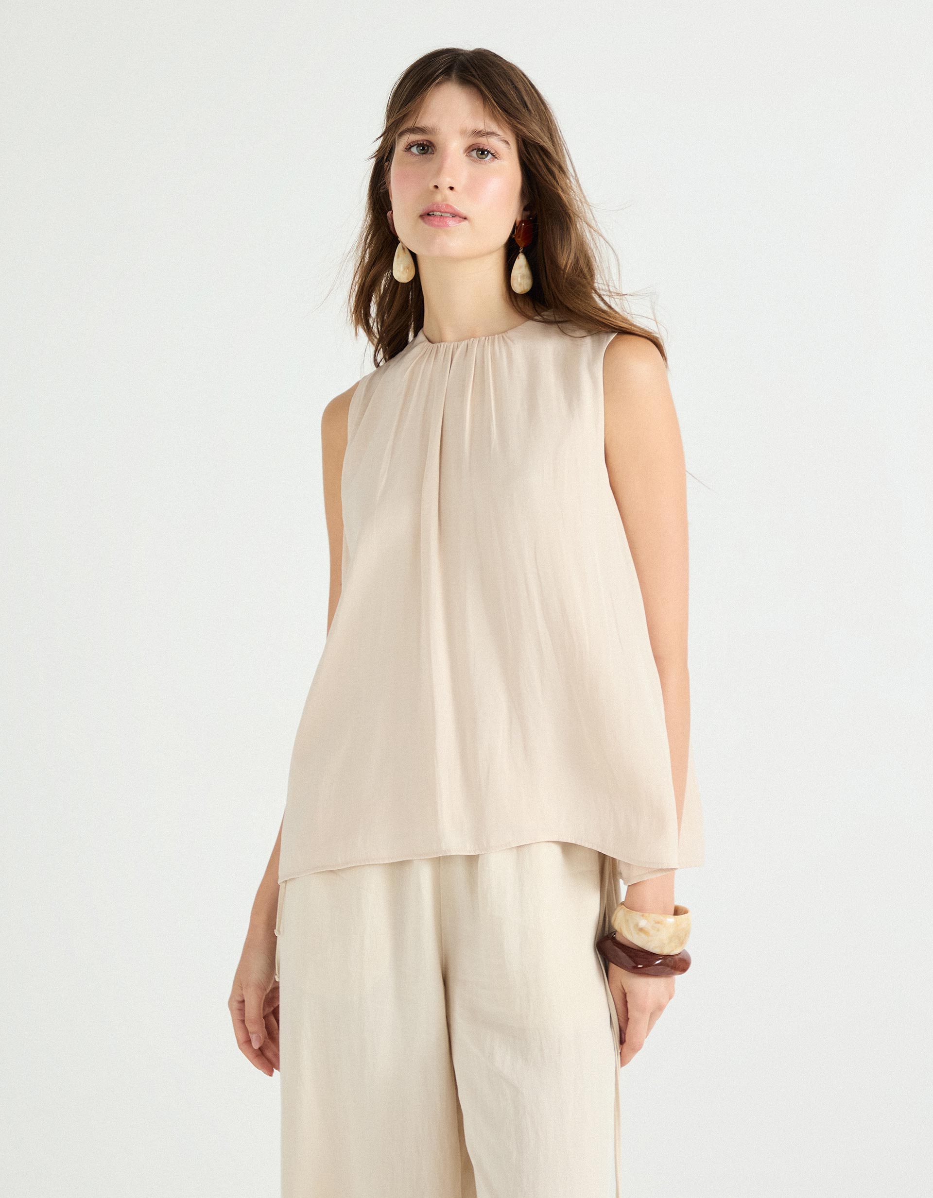 Blusa sem Mangas, Mulher, Bege