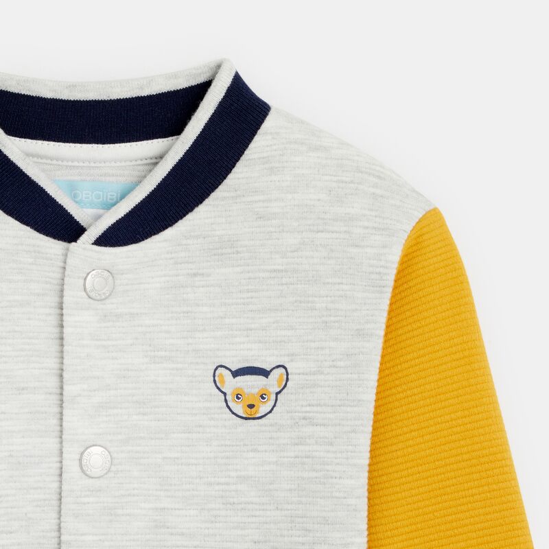Sweat teddy bicolore côtelé animaux à vélo jaune bébé garçon