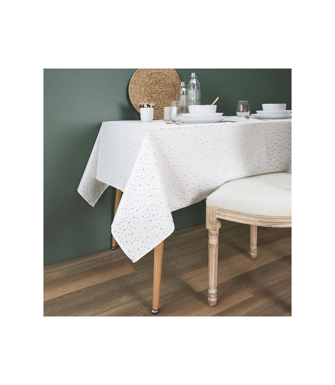Paris Prix - Nappe Rectangulaire étoile 140x250cm Blanc