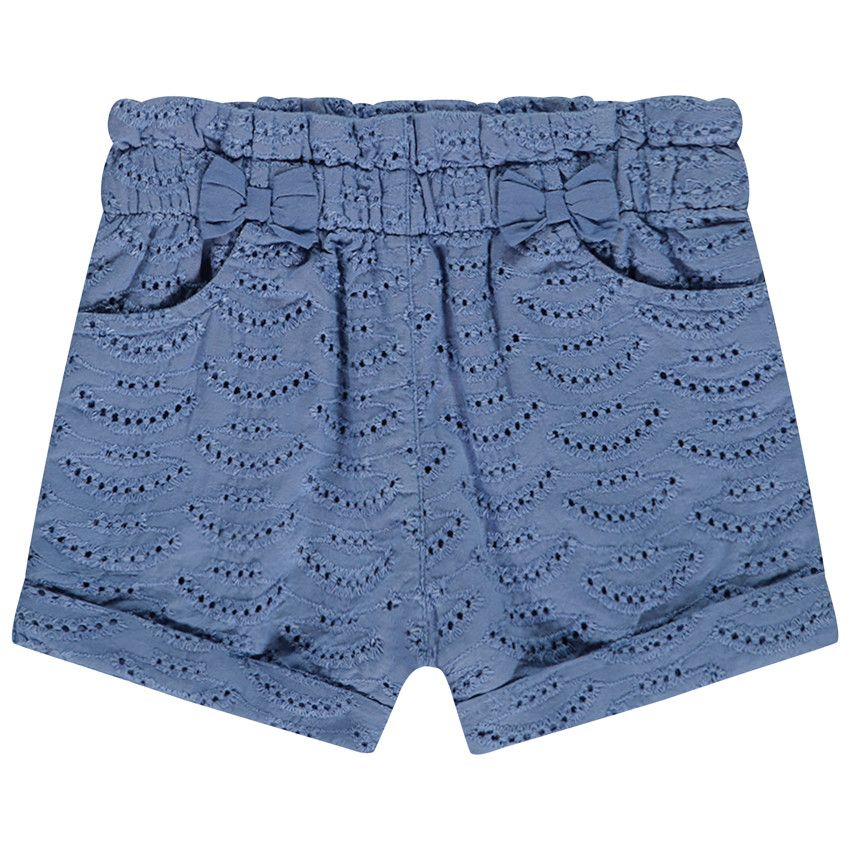 Short en broderie anglaise avec nœud fantaisie pour bébé fille - Bleu moyen
