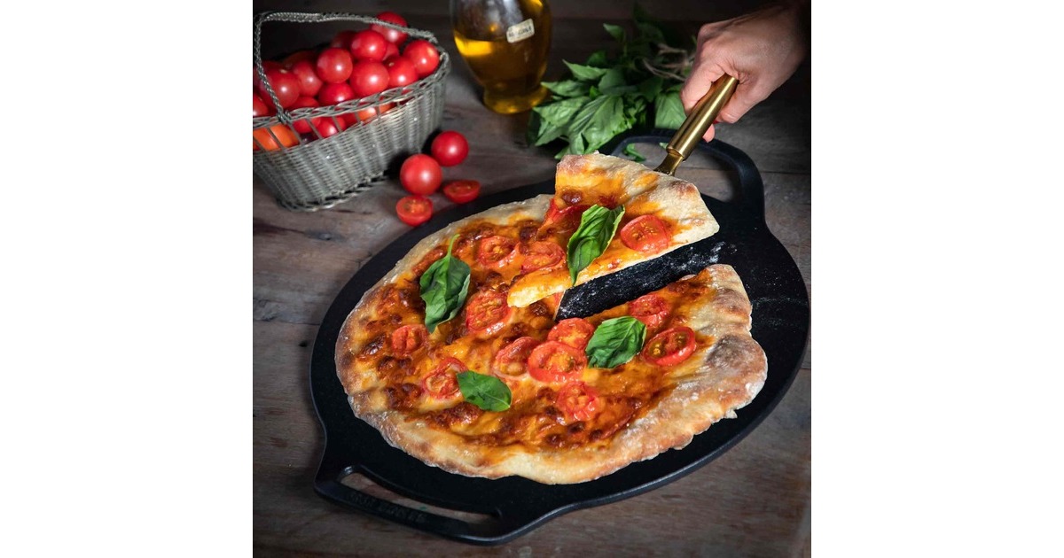 VictoriaPizzapan met twee handgrepen 38 cm, Seasoned bak-/braadpan  (Zwart, Color packaging)