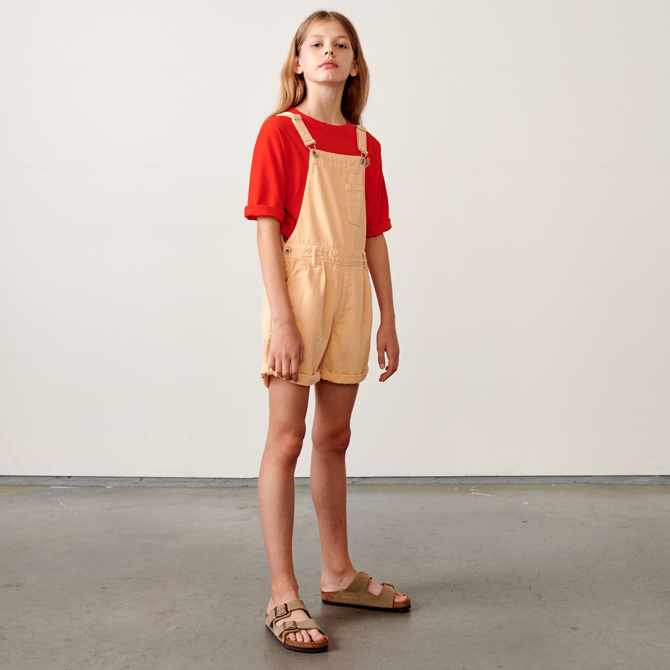 Bellerose Salopette short Pepina en Toile de coton saumon