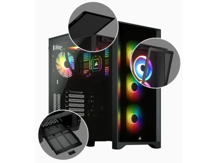CORSAIR | iCUE 4000X RGB – Miditower - ATX - ingen strømforsyning - Sort - USB/Lyd