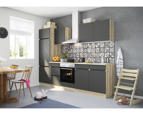 Optifit keukenblok met apparatuur Noah420 270 cm antraciet mat gedemonteerd omkeerbaar KMNO 2742E-0+