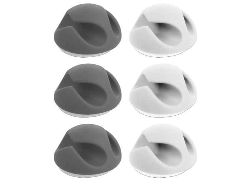 Delock Kabelhalter 6 mm, 2x3 Stück, weiss, grau, 2 Durchfüh Delock Kabelhalter mit 2 Durchführungen Set 6 Stück