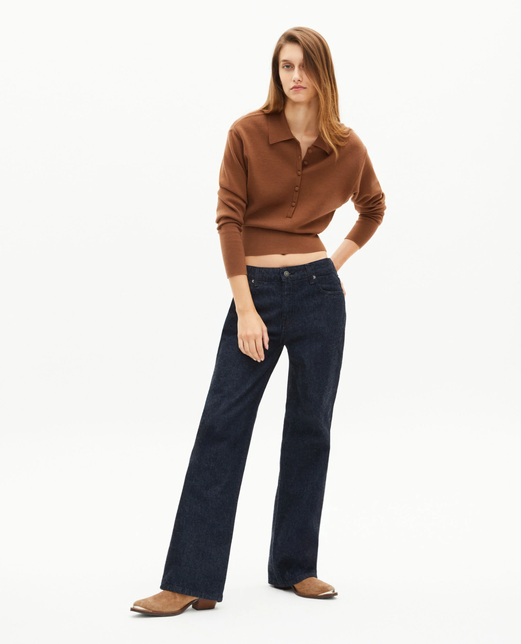 Pull col polo en laine mérinos mélangée camel