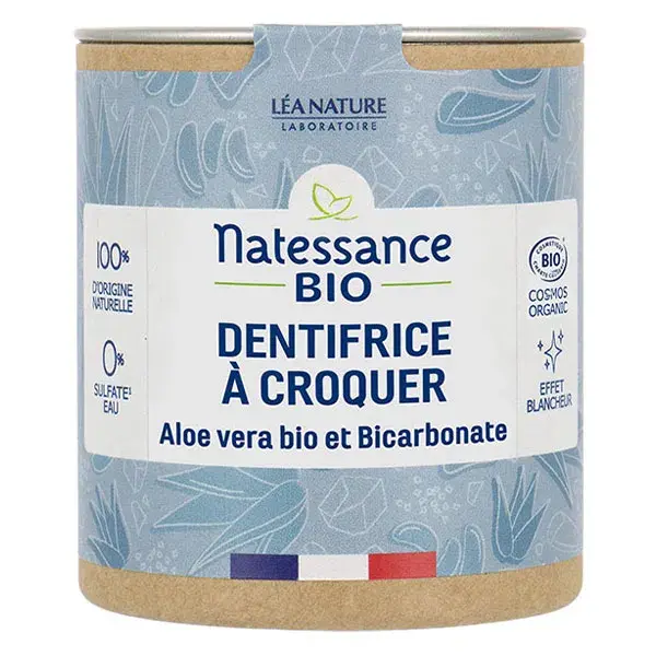 Natessance Naturel Dentrifice à Croquer Aloe Vera Bio et Bicarbonate 80 comprimés