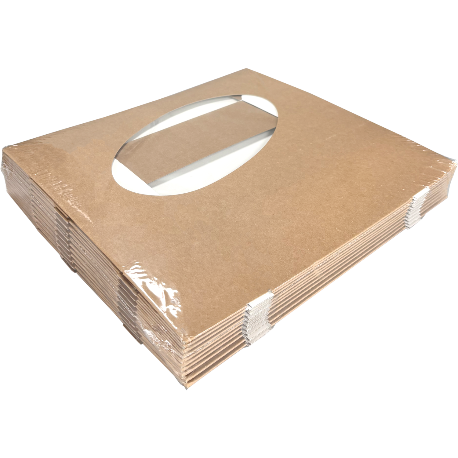 Cateringdoos, karton + PET, 360x250x80mm, met venster, bruin/wit