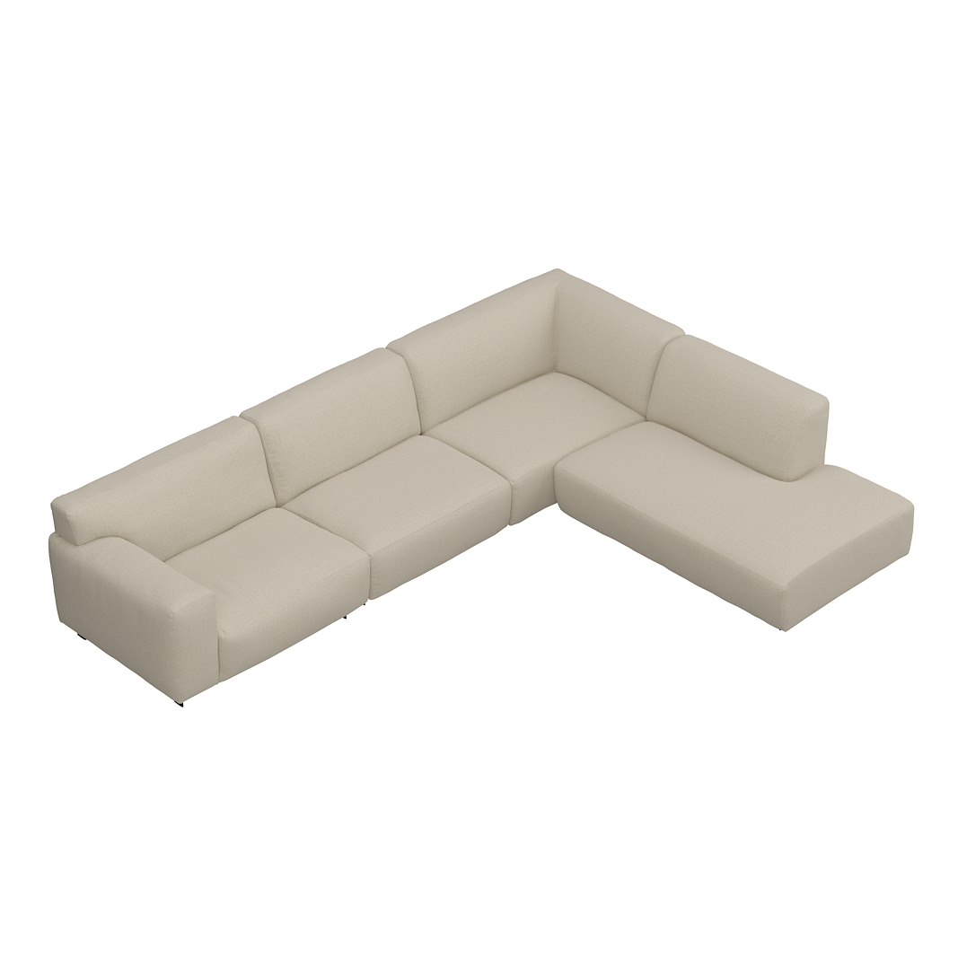 Vesta hjørnesofa 3-seter med åpen ende 2100høyre, Big hjørnemodul, Tekstil Cortina Sand, standardsøm, sort metallben 10 cm, Comfort CM