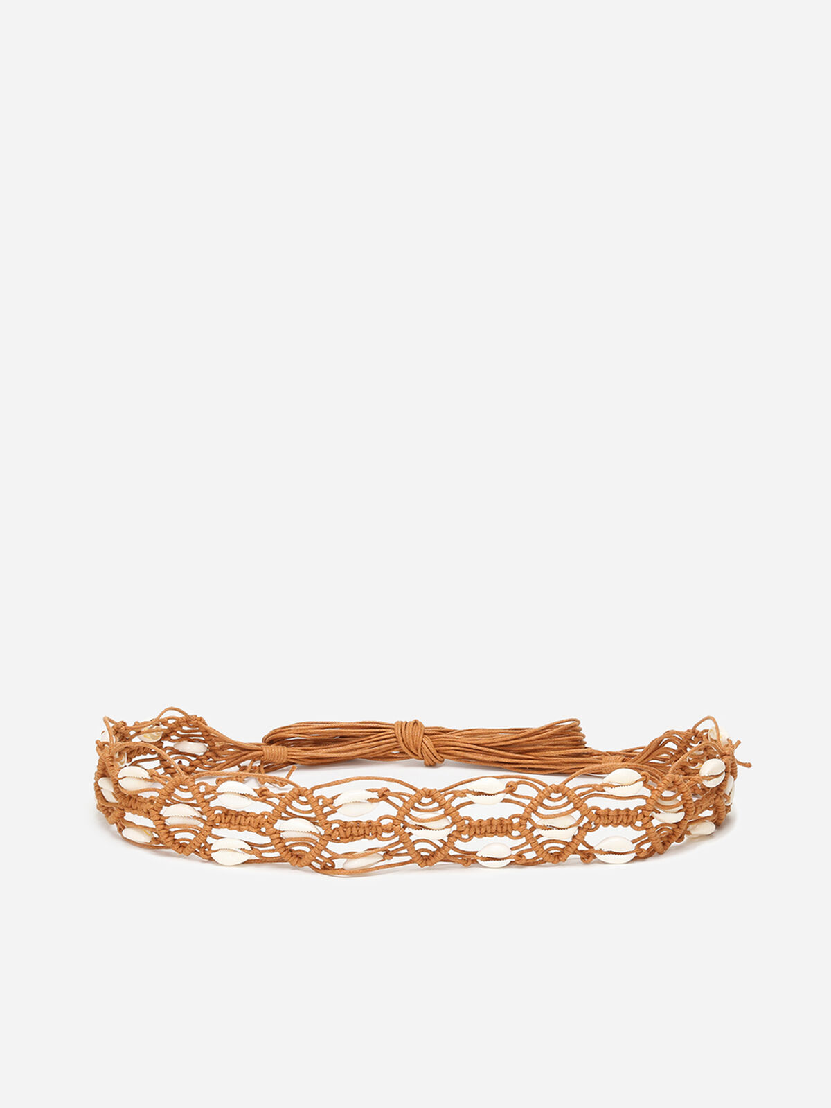 Ceinture camel en macramé à coquillages- Camel