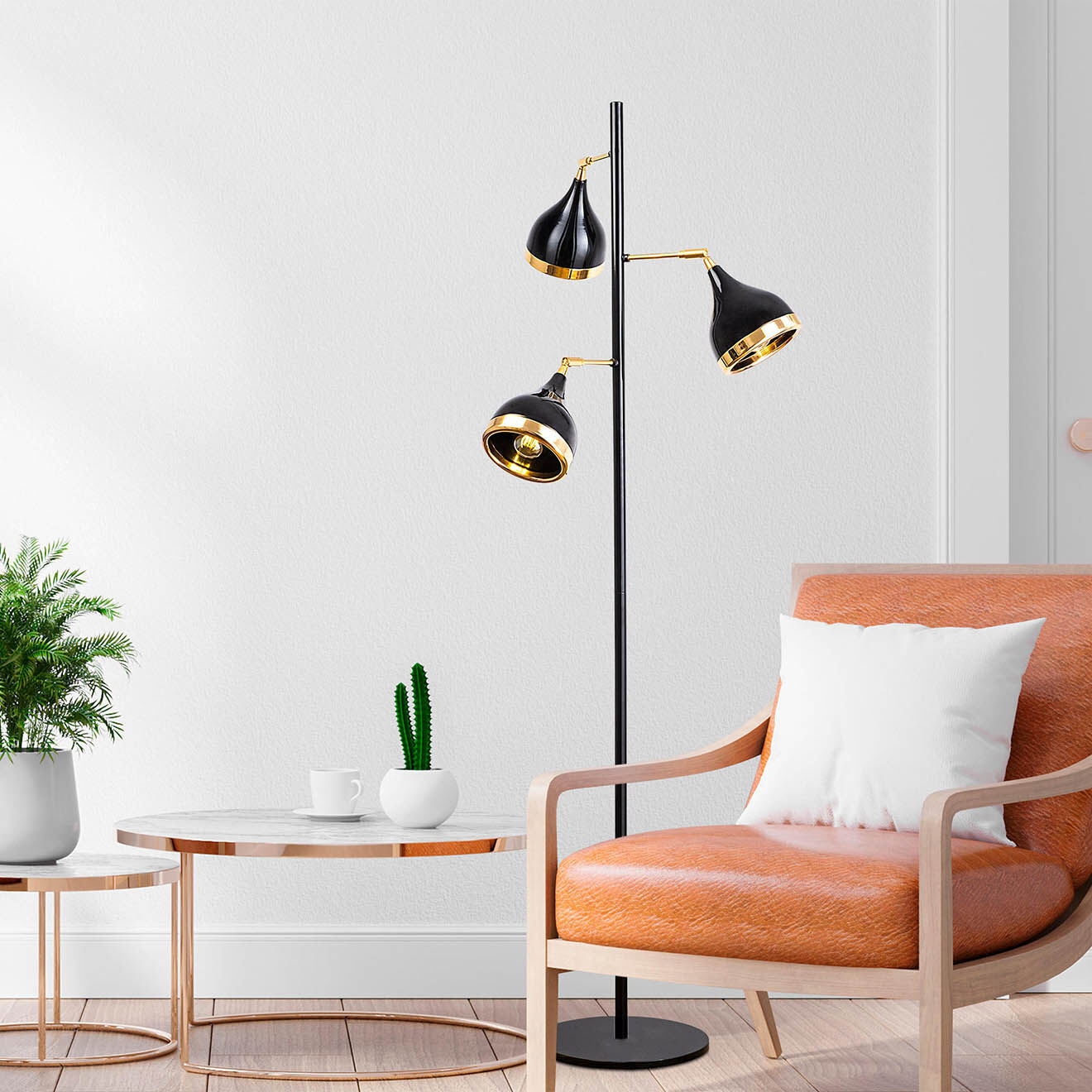 Opviq Lampadaire Yildo noir/doré - D.52x163 cm