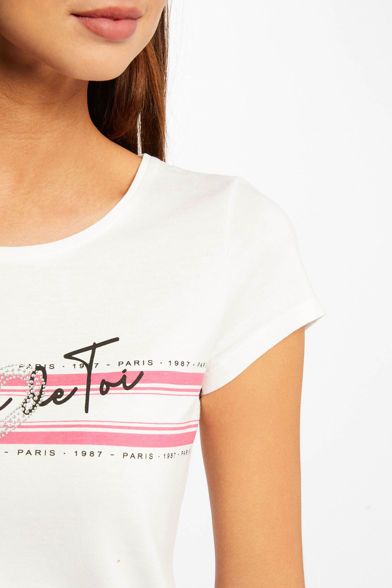 Camiseta de manga curta com mensagem - Branca