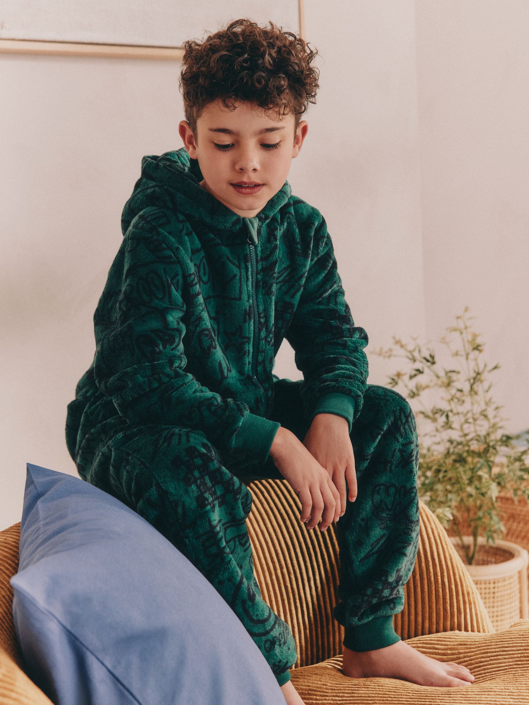 Groen met doodshoofd - Fleece onesie (3-16 jr)