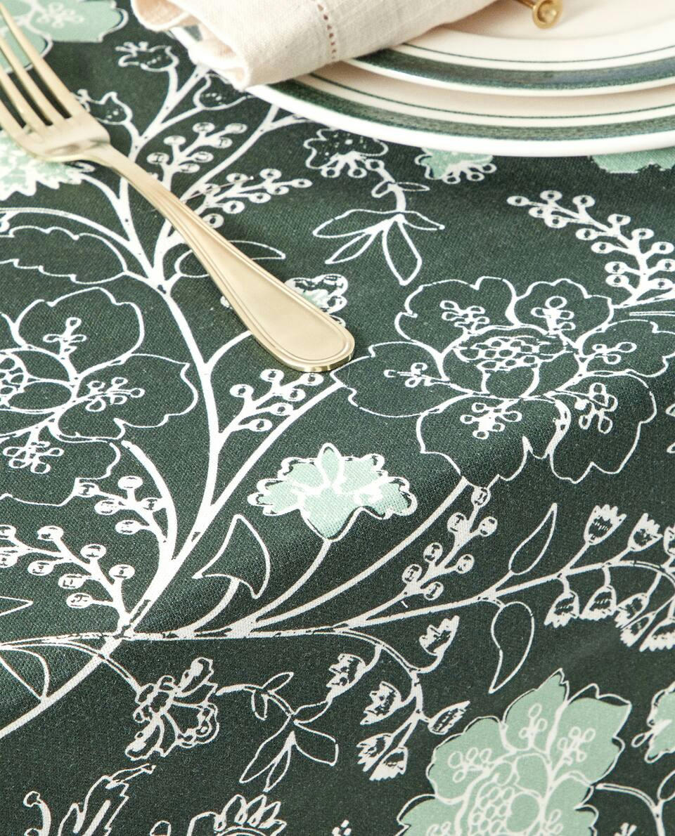 TOALHA DE MESA DE ALGODÃO COM ESTAMPA FLORAL