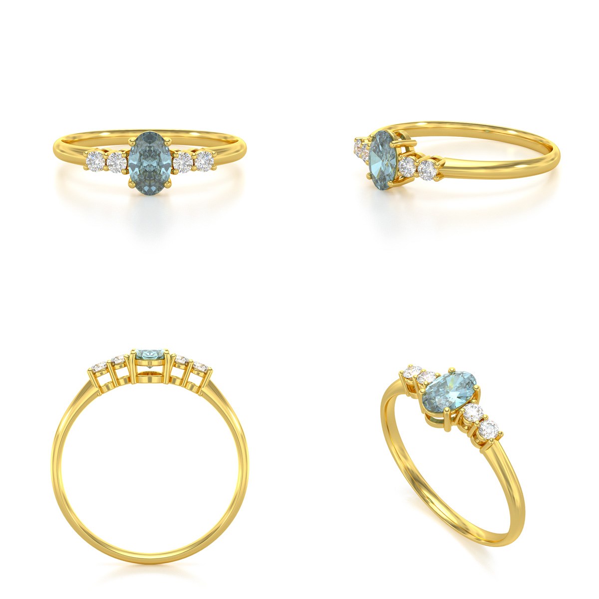 Bague ADEN Or 585 Jaune Aigue-Marine et diamants 1.6grs