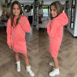 Basic hooded dress - coral
