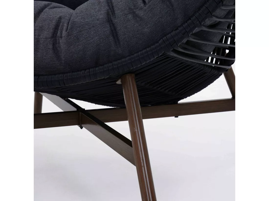 Fauteuil de jardin oeuf sur pied en rotin synthétique 142 cm noir