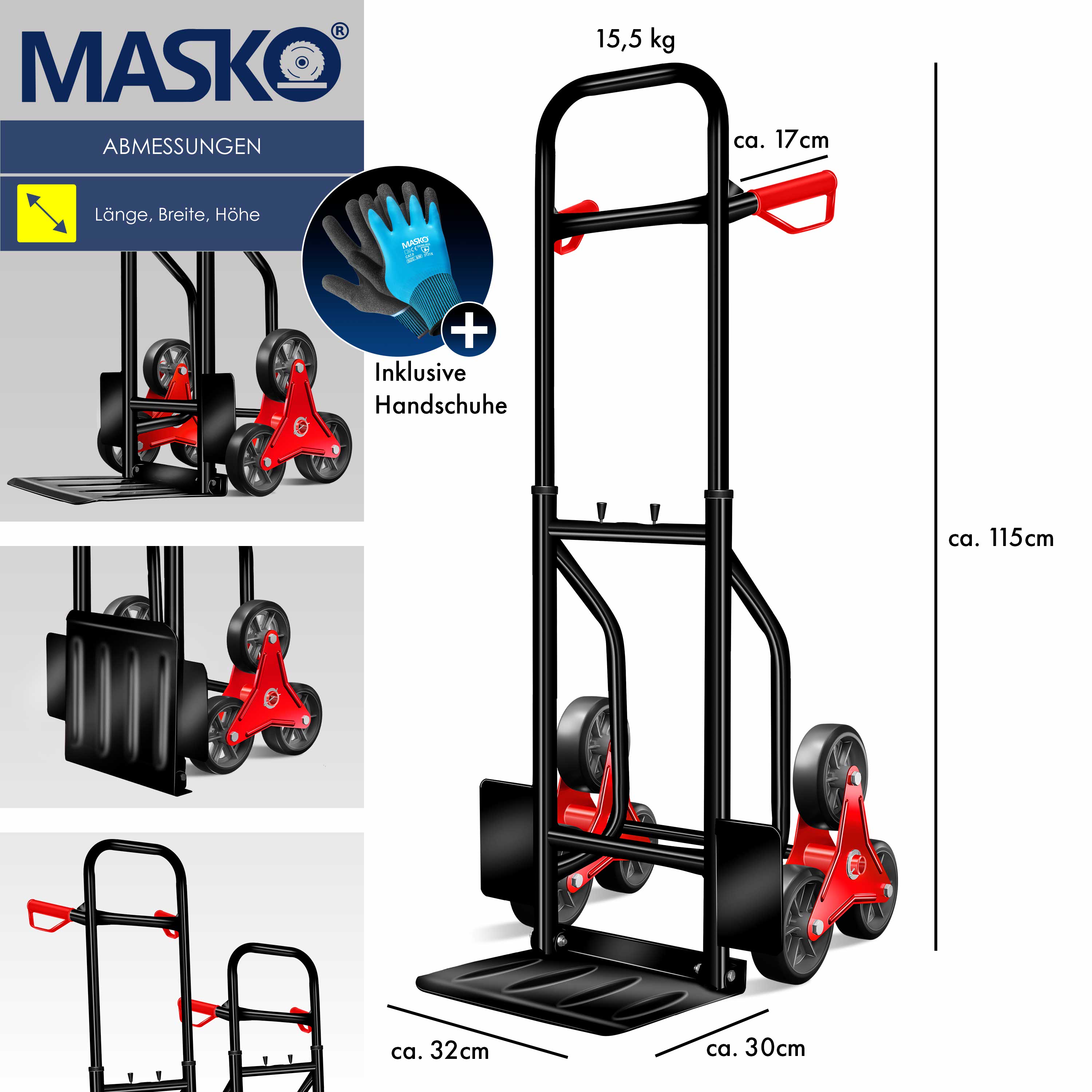 Masko® Treppenkarre Sackkarre 200kg Transportkarre Treppensteiger Stapelkarre