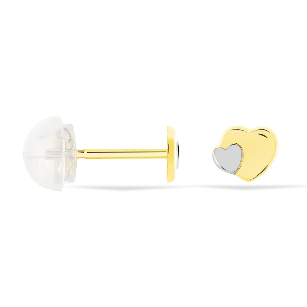 Boucles D'oreilles Puces Anne-maudae Double Coeurs Or Bicolore