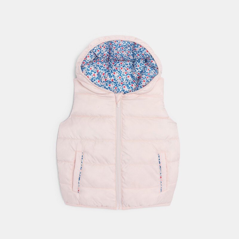Doudoune sans manches réversible à capuche fleurie rose bébé fille Rose