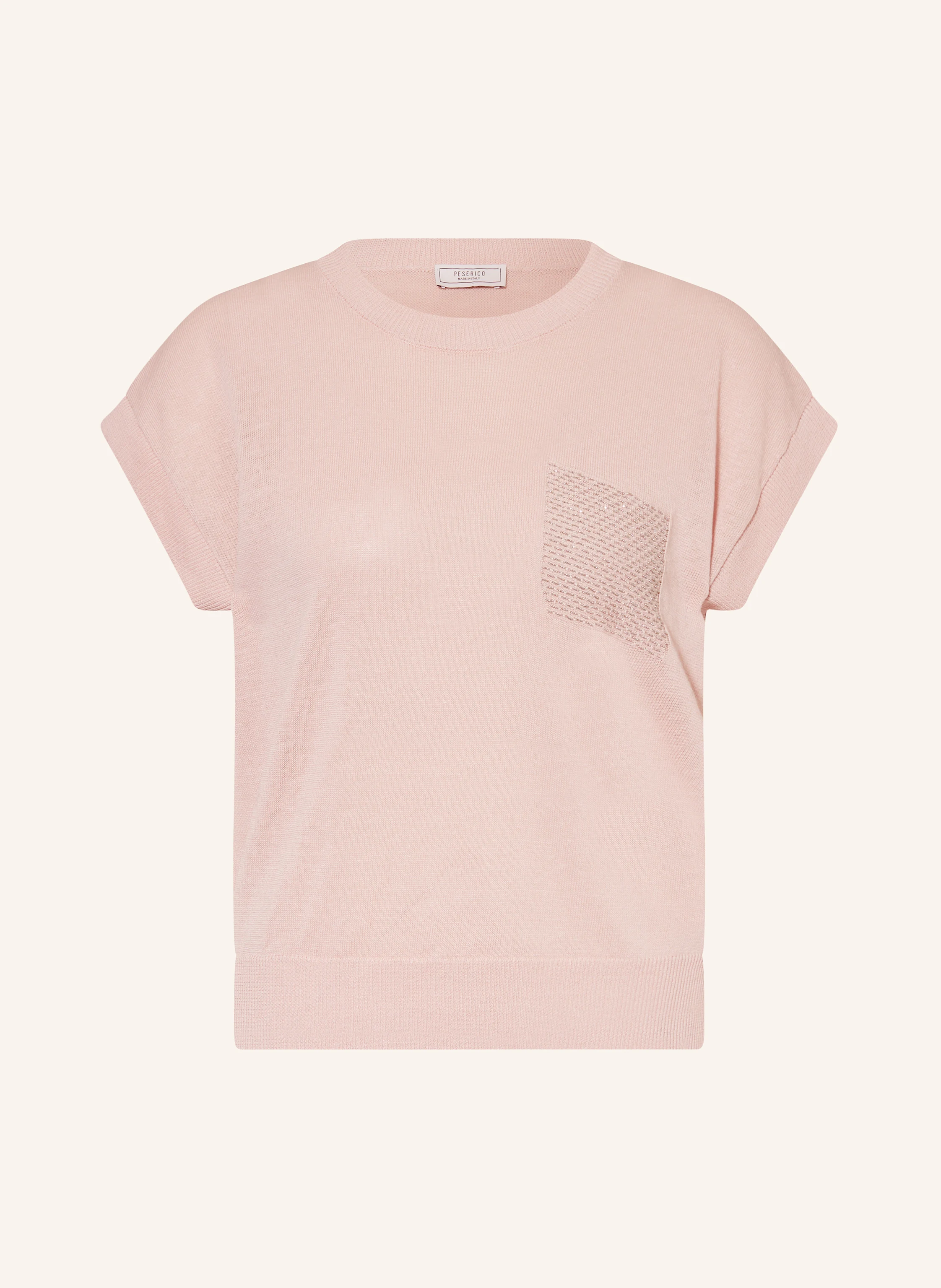 PESERICO Strickshirt mit Leinen und Schmuckperlen